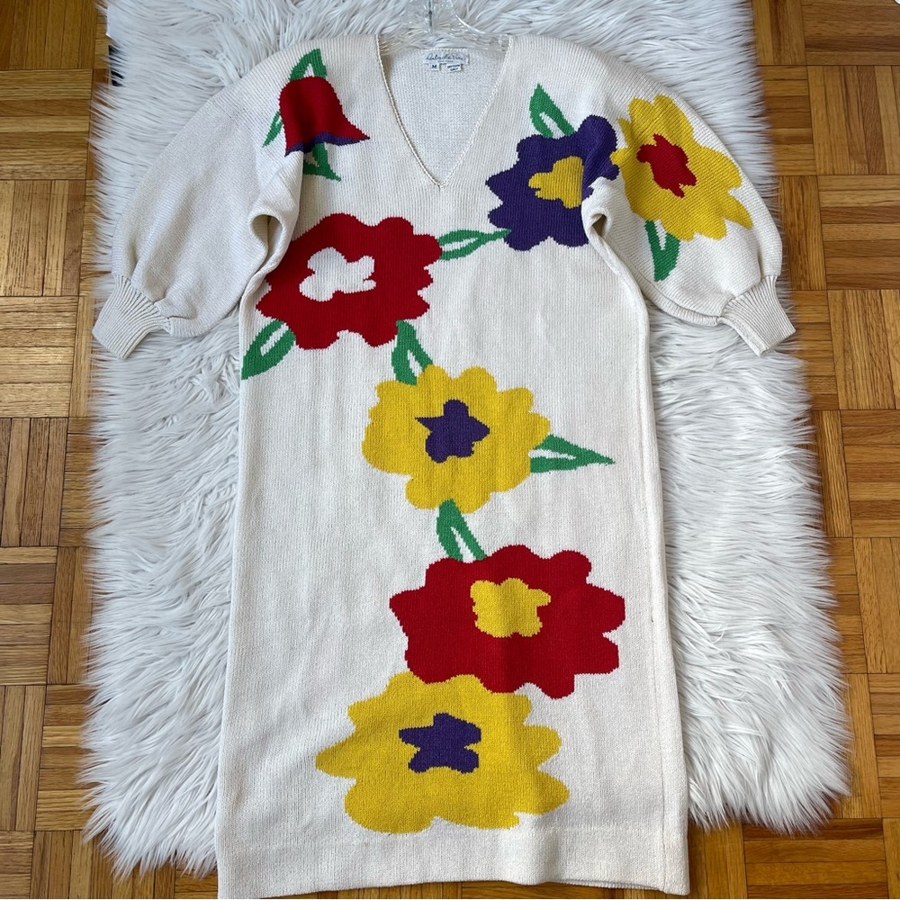 ANTONELLA PREVE vintage Floral knitted  Sweater Dress - Picture 5 of 15